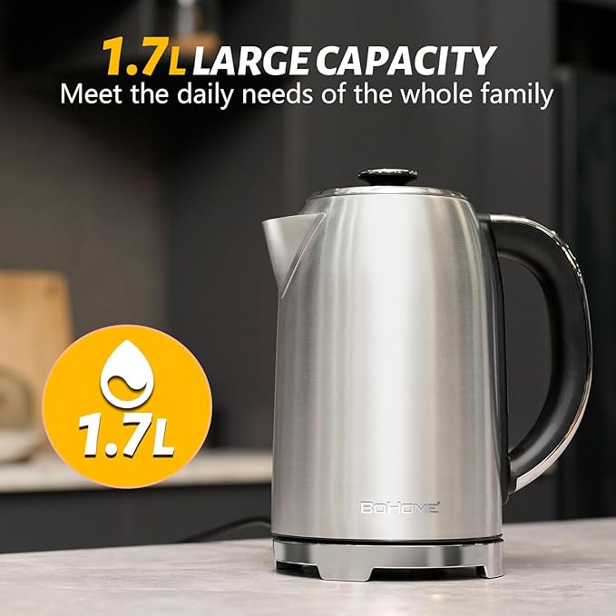 Electric Kettle, 1.7L/1500W, Stainless Steel, Digital Touch Panel, Keep Warm Function, Auto Shutoff, BPA-Free, Hot Water Kettle for Coffee & Tea, No Plastic Contact with Water (Light Green)