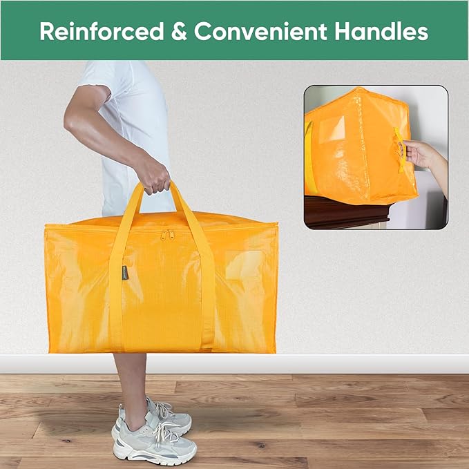 BALEINE 4-Pack Oversized Moving Bags with Reinforced Handles, Heavy-Duty Storage Tote for Clothes, Moving Supplies (Light Yellow, 4-Pack)