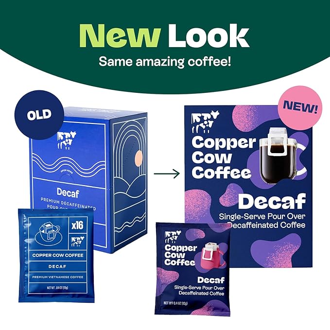 Copper Cow Coffee Premium Pour Over Single-Serve Vietnamese Coffee Pouches (8 pack) | Decaf | Dark Roast | Convenient Vietnamese Ground Coffee Packets, Travel Friendly