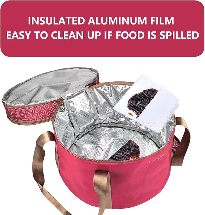 2 Pack Pie Carrier with Lids and Handles, Loadable Cupcake or Pizza Storage Containers, Includes Insulated Bags and Insulated Non-Slip Pads, Perfect for Transportation (Red)