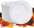 DaYammi 50 Pack Plastic Bowls with Gold Rim, 12oz Disposable Soup Bowls, Heavy Duty Dinner Bowls for Weddings, Parties, Dinners, Catering and Everyday Use