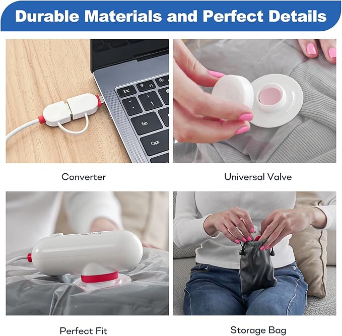 VMstr 9 Pack Travel Vacuum Storage Bags with USB Pump, Vacuum Packing Seal Bags for Luggage, Carry-on Size Space Saver for Clothes and Clothing Travel