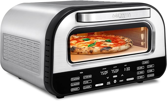 Gourmia Indoor Pizza Oven Air Fryer Toaster – 1800W Countertop Multi-Cooker with Pizza Stone, Digital Controls & 6 Presets, Stainless Steel