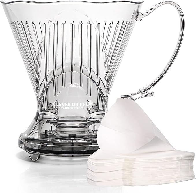 Clever Coffee Dripper and Filters, Large 18 oz, Original Classic Design, Safe BPA Free Plastic, Drip Coffee Maker, Pour Over, 100 Filters, Coaster and Lid