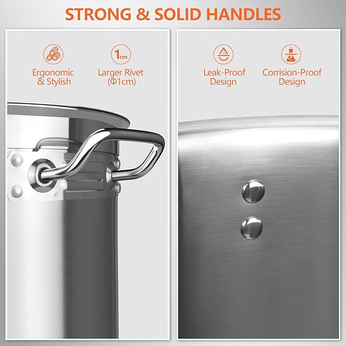 50 Quart Stainless Steel Stock Pot with Lid – Heavy Duty Large Cooking Pot for Soup, Stew, Chili – Commercial Grade, Induction Compatible – Great for Home & Catering