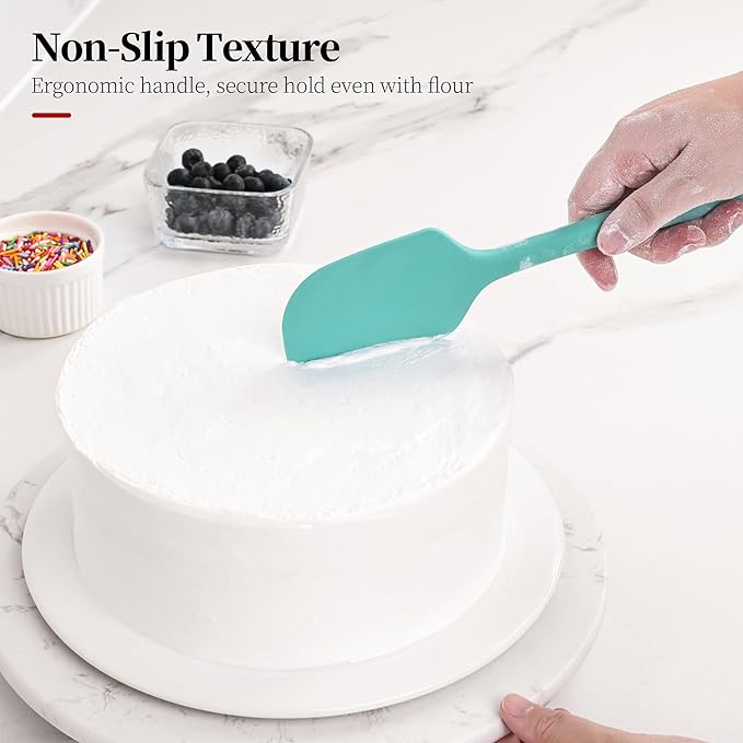 600ºF Heat Resistant Spatulas, High Heat Food Safe Semless Kitchen Silicone Scraper Set for Cooking Baking Mixing Scraping Stirring Nonstick Cookware Pan Bowl (3Pcs,Aqua Sky)