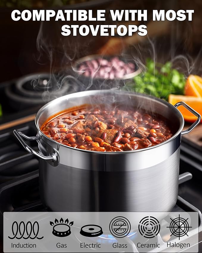 Cooks Standard Stockpots Stainless Steel, 8 Quart Professional Grade Stock Pot with Lid, Silver