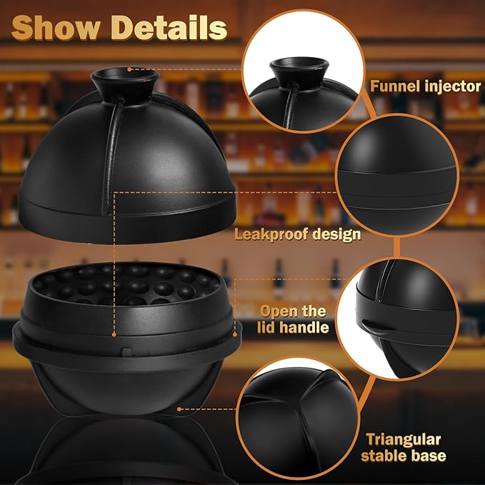 2 Pack Golf Ball Ice Cube Molds - 2.5 Inch Large Silicone 3D Ice Cube Molds for Cocktails, Bourbon, Brandy, Whiskey