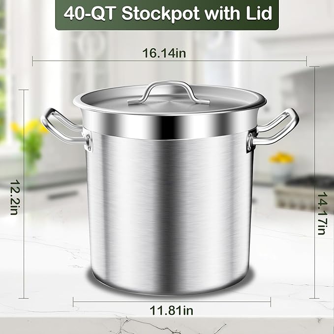 Stainless Steel Stock Pot，20QT Large Stock Pot with Lid for Boiling Cooking Soup Stew Canning, Heavy Duty Tri-Ply Bottom for Boiling Cooking Soup Stew Canning Cooking Pots, Cookware Sauce Pots