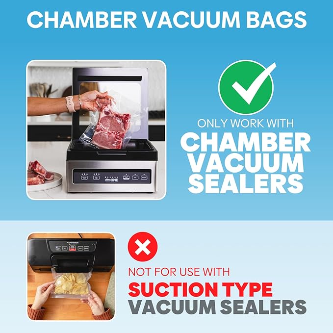 Chamber Vacuum Sealer Bags,8"x10" 200 Pcs Pre-cut Chamber Machine Pouches,Heavy Duty Chamber Vacuum Bags for Commercial Sealer,Food Storage,Meal Prep,Sous Vide,Meat Cheese Goods, BPA Free