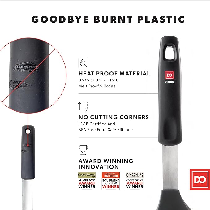 DI ORO Designer Series Wide Slotted Turner Spatula - Features 600F Heat-Resistant No-Melt Rubber Spatula Handle and Blade - Silicone for Cooking or Baking - Dishwasher Safe