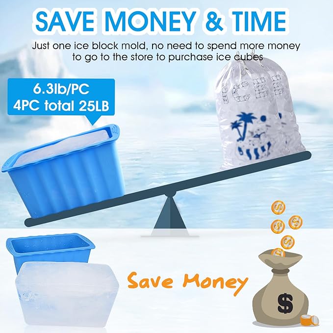 Haldane 4PC Extra Large Ice Cube Molds 25LB Ice Bath Water Chiller Giant Ice Block Molds Silicone Ice Block Maker For Home, Thicker Big Ice Cube Tray Reusable Athletes Cold Plunge Accessories