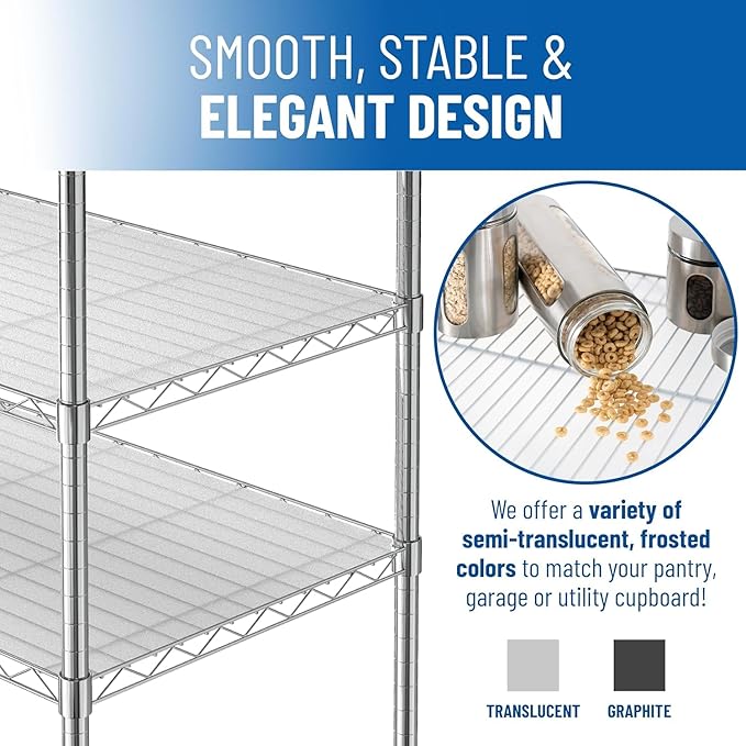 Shelf Liners for Wire Shelf System: Set of 5 in Clear: 18 x 60 inch: Plastic Wire Shelving Shelf Mats