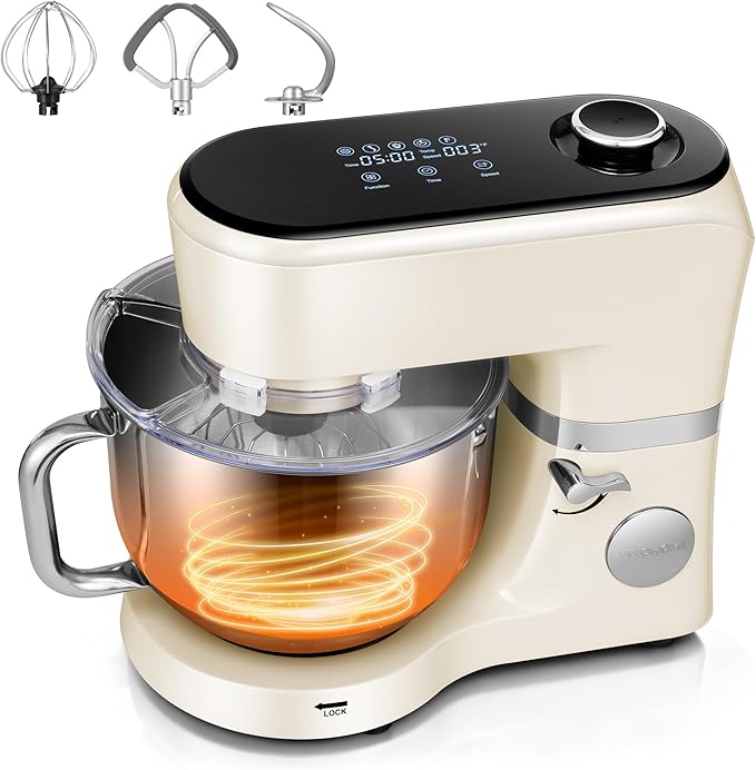 VIVOHOME Stand Mixer with Fermentation, One-Touch Presets Electric Dough Mixer with 6 Qt Bowl, Kitchen Standing Mixer for Baking, Cake with Flex Edge Beater, Bread Hook, Whisk, White