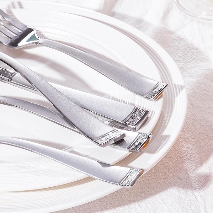 HIKAA 40PCS Matte Handle Silverware Set for 8, Stainless Steel Flatware Set, Modern Design Cutlery Set for Home/Hotel/Wedding, Dishwasher Safe