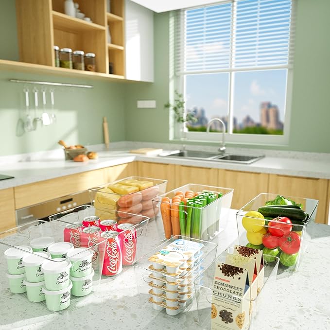 BALEINE Clear Plastic Storage Bins, Pantry Organization, BPA Free Stackable Refrigerator Organizers and Storage with Handles for Kitchen Fridge Cabinet Bathroom (6PK, 9.5x5.5x4.5)