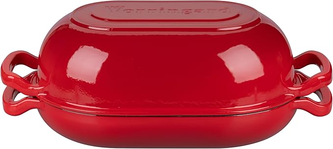 Enameled Cast Iron Sourdough Bread Oven, Dutch Oven, Loaf Cast Iron Bread Pan for Homemade Bread Baking, Meatloaf Pan with Lid, 5QT, Red