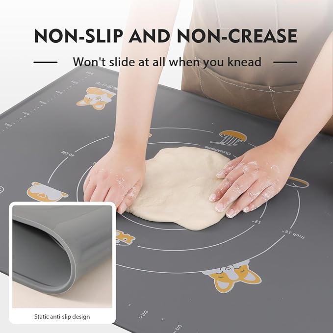 Ourokhome Silicone Baking Mat Sheet and Pastry Dough Cutter, 0.5 Inch Thick 32" X 24" BPA free Silicone Rolling Mat, Non-Stick and Anti-Slip, Dishwasher Safe (Gray)