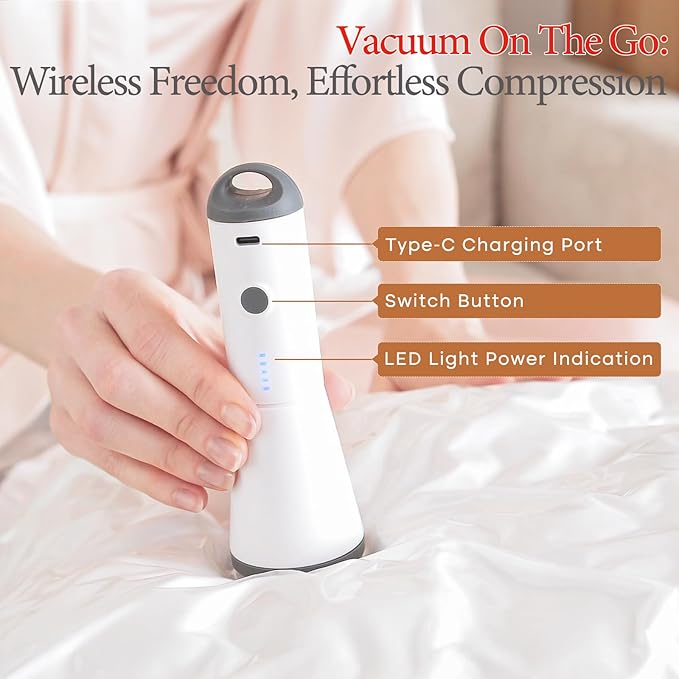Travel Vacuum Bags with Rechargeable Cordless Air Pump, 12 Pack Vacuum Storage Seal Bags for Clothing(4 Large+4 Medium+4 Small), Compression Packing for Clothes Suitcase Luggage