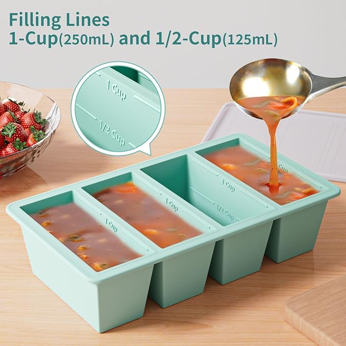 Silicone Freezer Tray for Sauce Cube: GGOW Silicone Freezing Tray for Soup Storage - Freeze 250mL 125mL Souped Broth Portion