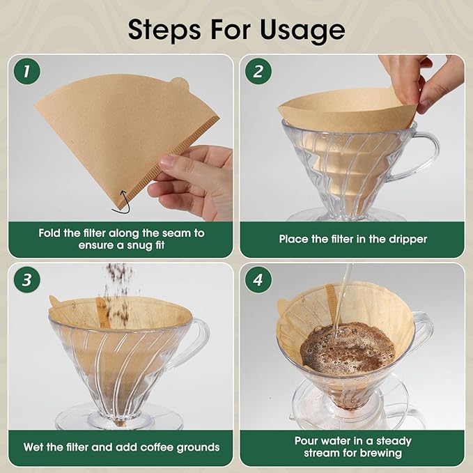 V60 Coffee Filters 02, ONIOU Unbleached Size 02 Cone Coffee Filters, 100 Count Natural Brown Pour Over Paper Filters for Hario V60 & Others 1–4 Cup Coffee Dripper - Package May Vary