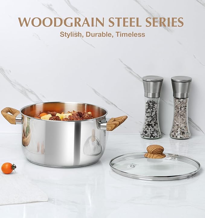 KOCH SYSTEME CS Stainless Steel Pot - 8 Quart Stainless Steel Stock Pot with Visible Lid, Steel Soup Pots with Heat-Resistant Bakelite Double Handle, Dishwasher Safe, Induction Compatible, 8QT