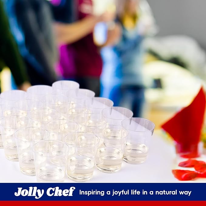 JOLLY CHEF 10 oz Clear Disposable Plastic Cups 100 Pack Clear Plastic Cups Tumblers, Heavy-duty Party Glasses, Disposable Cups for Thanksgiving, Party,Fathers Day