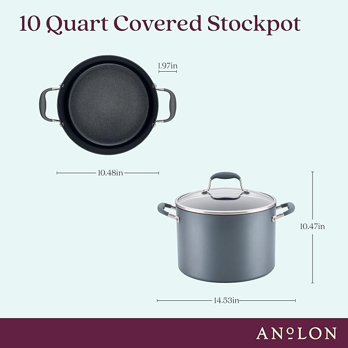 Anolon Advanced Home Hard-Anodized Nonstick Open Stock Cookware (10 Qt Stock Pot, Moonstone)