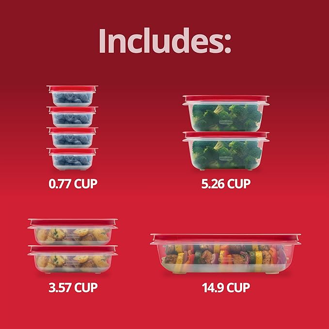 Rubbermaid EasyStore Large Containers, 18-Piece Set, Food Storage Containers, Food Storage Containers with Lids