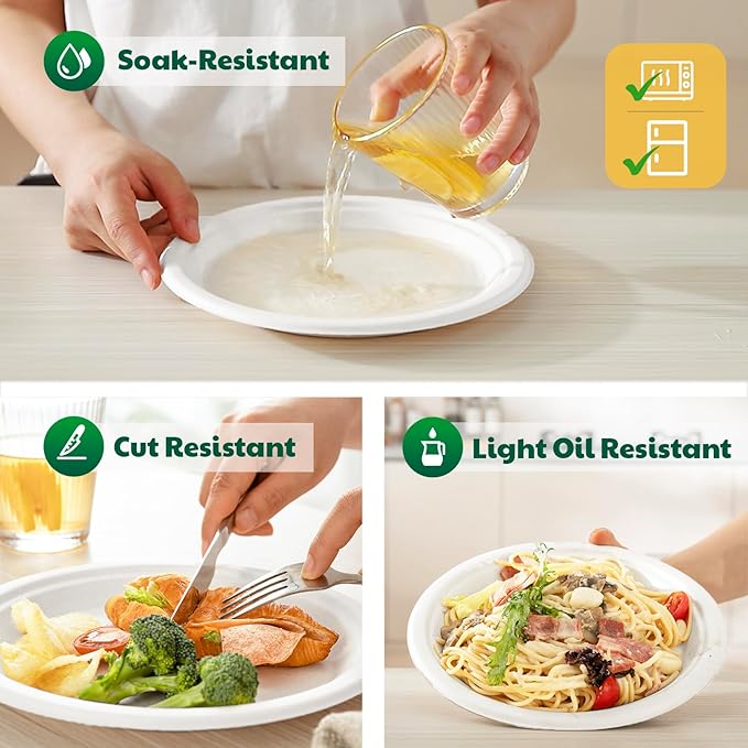 100% Compostable Paper Plates, 6 Inch, 125 Count, Heavy Duty Disposable Plates by Biodegradable Bagasse, Dessert Plates Bulk for Party | Microwave-Safe | Soak-Resistant, Cut Resistant
