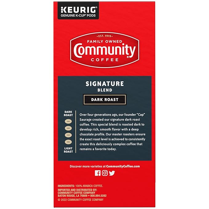 Community Coffee Signature Blend, Dark Roast, Single-Serve Keurig K-Cup Pods, 32 Count (Pack of 4)