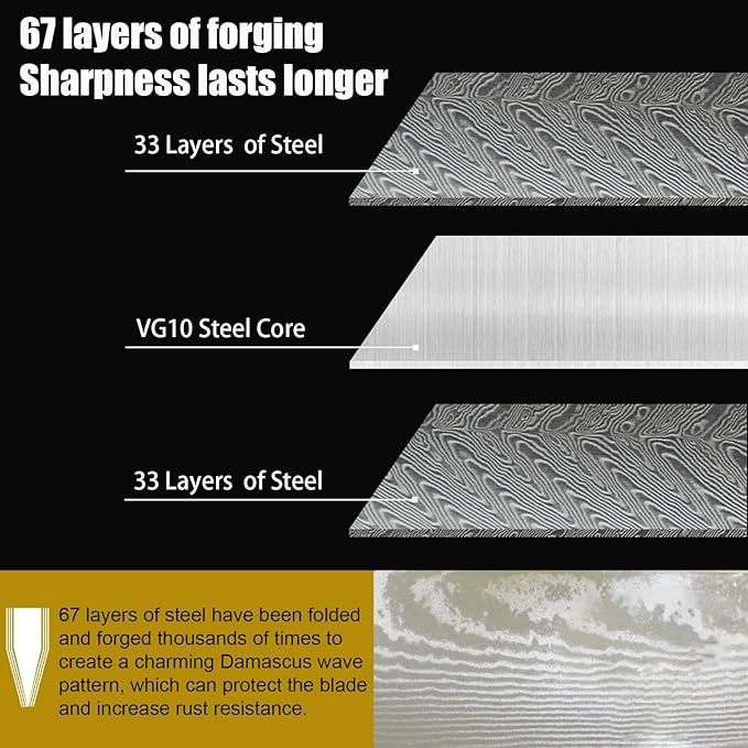 Damascus Chef Knife 8" - VG10 Super HC Steel, 67 Layers, Military G10 Handle, Ergonomic Design for Precision Cuts