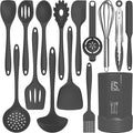 Silicone Cooking Utensils Set - 446°F Heat Resistant Kitchen Utensils,Spatula Sets,Turner Tongs,Spoon,Kitchen Utensil Gadgets Tools Set for Nonstick Cookware,Dishwasher Safe BPA Free (Gray)