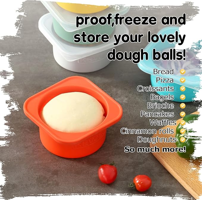 Stackable Silicone Artisan Pizza Dough Proofing Proving Containers with Lids-5pack-500ml portion (Yellow)
