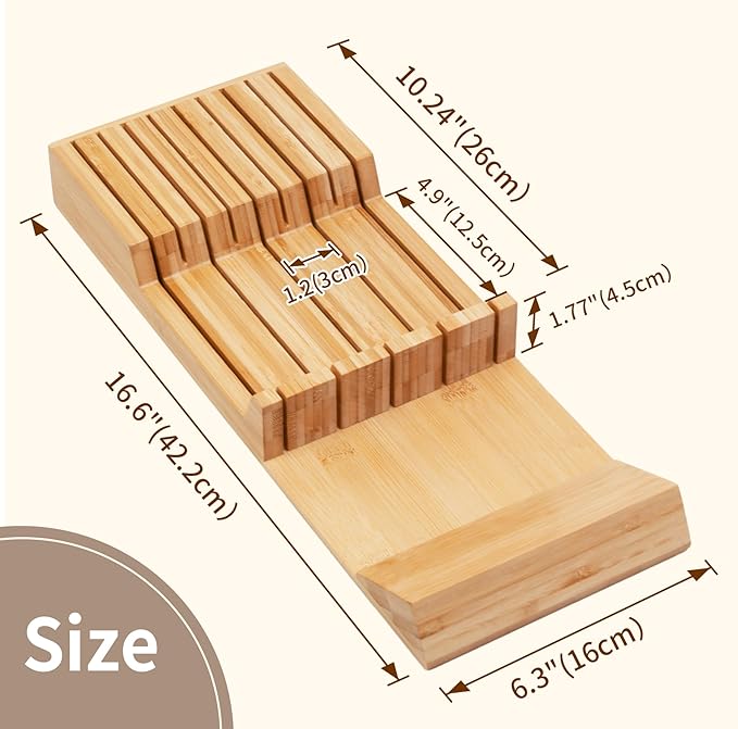 Utoplike Knife Drawer Organizer Bamboo Knives Block for Kitchen, Large Handle Steak Holder, Fit for 9 Knives (Not Included)
