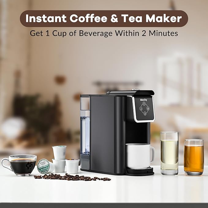 Mecity Coffee Maker 3 in 1 Single Serve Coffee Machine, Compatible with K cup Capsules, Instant Coffee Pot, Tea maker, 6,8,10 Oz Cup, Removable 50 Oz Water Reservoir, 120V 1150W, Dark Grey