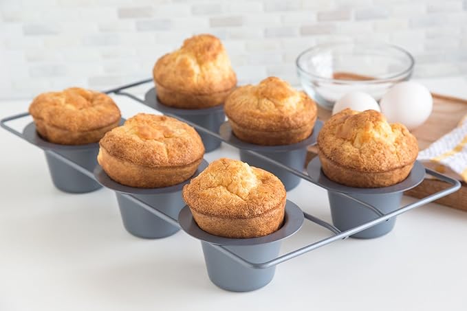 Fox Run Non-Stick Popover Pan, 6 Cup Yorkshire Pudding Pan, Grey