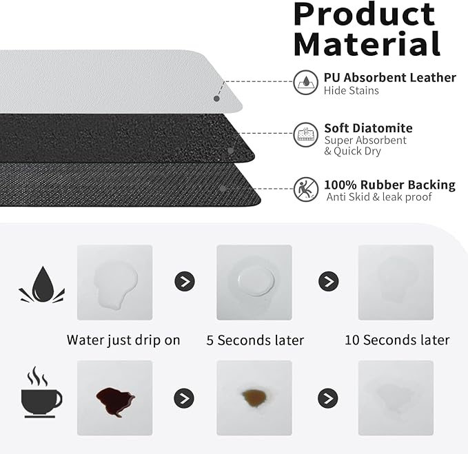 Coffee Mat - Absorbent Hide Stain Rubber Backed Dish Drying Mat for Kitchen Counter - Bar Mats for Countertops Accessories Fit Under Coffee Maker Espresso Machine