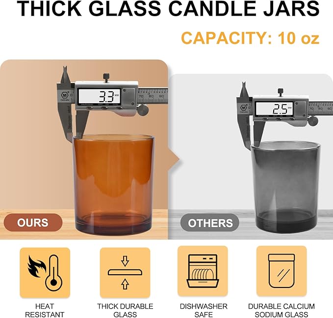 10 OZ Thick Candle Jars for Making Candles 15 Pcs, Empty Jars with Wood Lids for Candle Making, Sample Container, Clear Brown