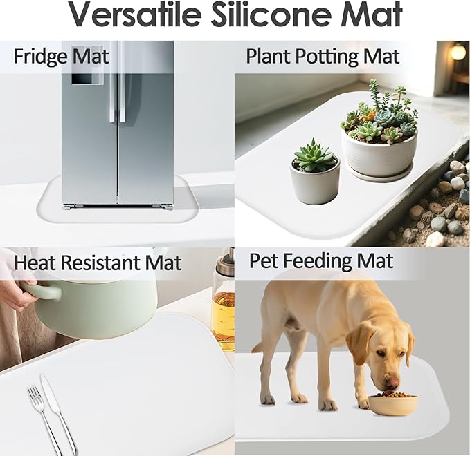 Silicone Coffee Maker Mat with Lip, 24'' x 16'' Heavy Duty Coffee Maker Mat for Countertops, Coffee Tray Fit Under Coffee Machine Appliance Automatic Machines Espresso Accessory, White