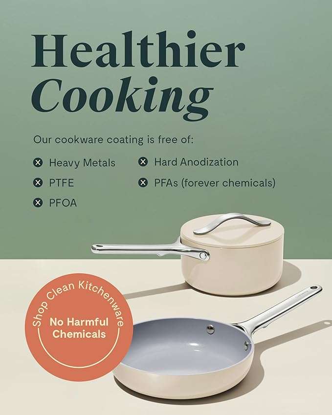 Caraway Mini Cookware Set - Non-Stick Ceramic Fry Pan (1.05 qt, 8") Sauce Pan (1.75 qt) & Storage Rack - Non Toxic, PTFE & PFOA Free - Oven Safe & Stovetop Agnostic (Gas, Electric & Induction) - Black