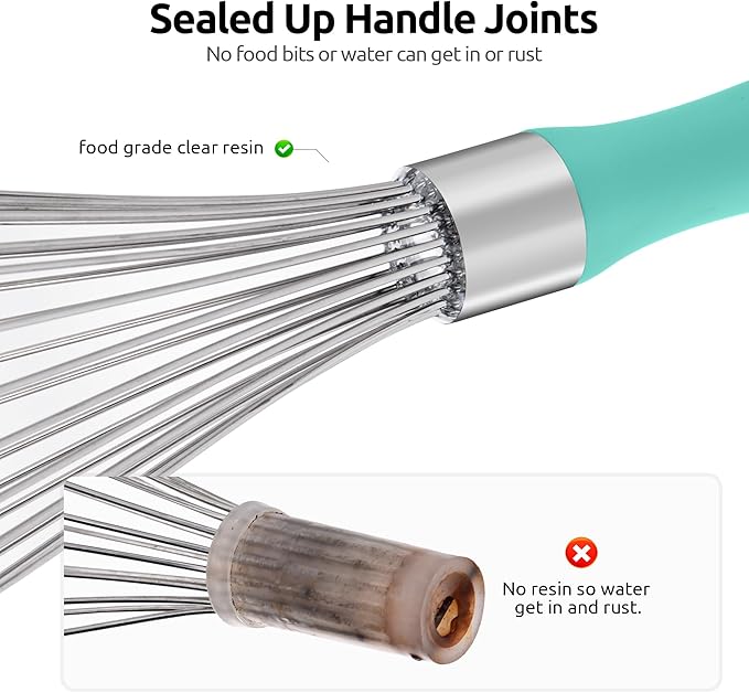 U-Taste Balloon Whisk for Cooking: 18/10 Stainless Steel Kitchen Wire Whisk, 12in Large Heavy Duty Egg Beater, Manual Mixing Tool with 12 High Flex Wires for Stirring, Blending Sauce (Aqua Sky)