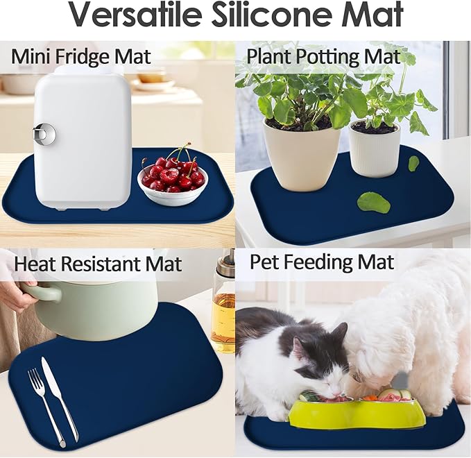 Silicone Coffee Maker Mat with Lip, 17.4'' x 10.6'' Heavy Duty Coffee Maker Mat for Countertops, Coffee Tray Fit Under Coffee Machine Appliance Automatic Machines Espresso Accessory, Navy Blue