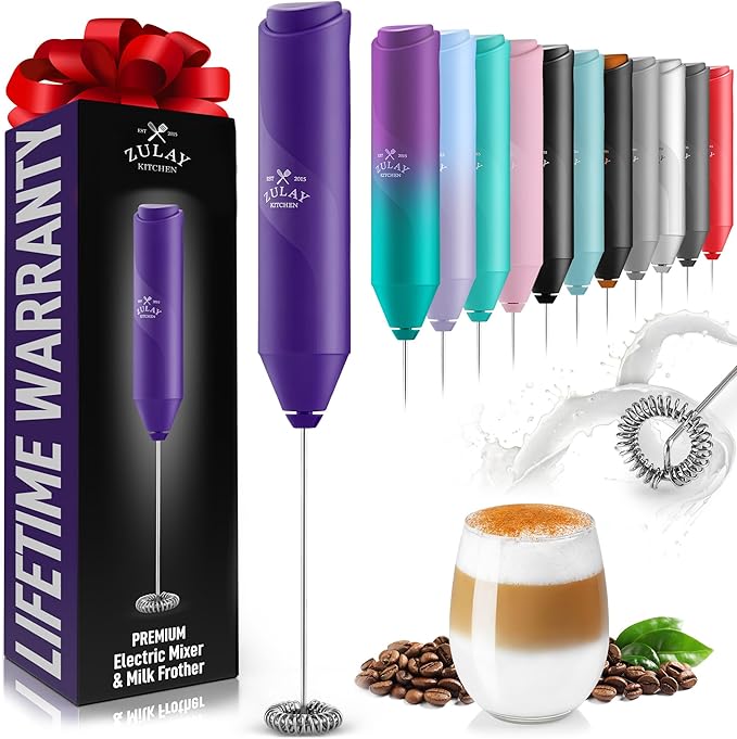 Zulay Kitchen Milk Frother Handheld Battery Operated – Electric Drink Mixer for Coffee, Lattes, Cappuccinos, Matcha & Hot Chocolate – Portable Foam Maker & Coffee Bar Accessory