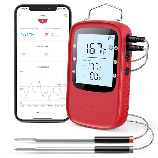 Govee Bluetooth Meat Thermometer, Digital Wireless Meat Thermometer for Smoker Oven, Smart Grill Thermometer with Dual Probes, 230ft Remote Monitor Cooking Thermometer for BBQ Kitchen Rotisserie