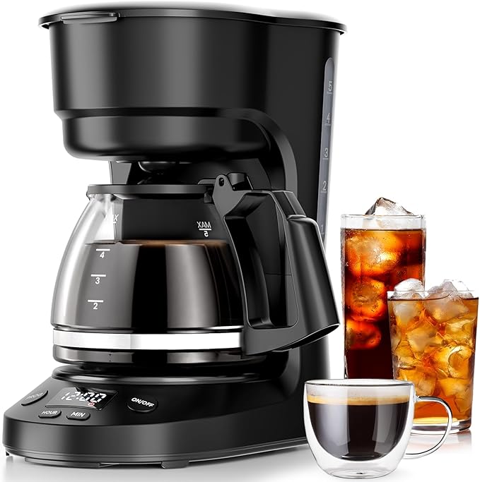 Kismile Compact Coffee Maker with LED Display, Small Drip Coffee Machine with Anti-Drip System, Timer, Auto Shut-Off, Dry-Boil Protection, Removable Funnel, Ideal for Home & Office (Black)