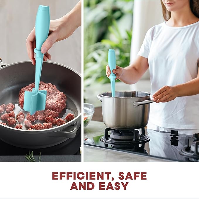 Meat Chopper, Upgrade Hamburger Smasher, Premium Heat Resistant Meat Masher for Ground Beef, Ground Turkey and More, Non Stick Mix Grinder-Aqua
