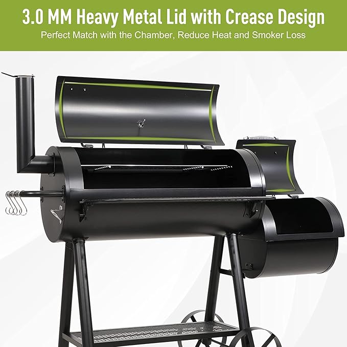 MFSTUDIO Heavy Duty Charcoal Wood Offset Outdoor Smoker Grill, Extra Large Charcoal Grill with Smoker Combo for BBQ Grilling, 941 SQ.IN.