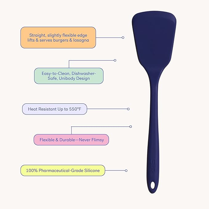 GIR: Get It Right Silicone Turner - Non-Stick Heat Resistant Silicone Spatula Turner for BBQs & Cookouts - Lifts, Flip, and Transfer Food Items - 13 Inch, Navy