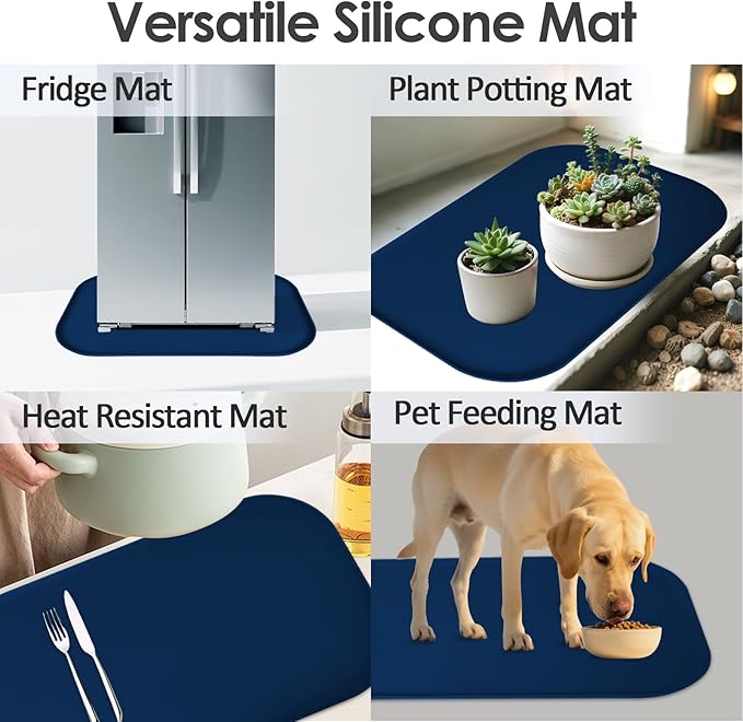 Silicone Coffee Maker Mat with Lip, 24'' x 16'' Heavy Duty Coffee Maker Mat for Countertops, Coffee Tray Fit Under Coffee Machine Appliance Automatic Machines Espresso Accessory, Navy Blue